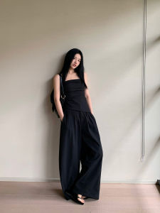 Fashionable Casual Pants Top Set Womens Spring Collection 2024 Left Side Design Two-Piece Ensemble with Halter Neck Crop Top