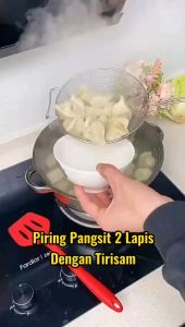 Piring Pangsit 2 Lapis Dengan Tirisan Bahan Plastik BPA FREE Dimsum Plate Wadah Tempat Makan Dumpling Kentang Goreng Chicken Naget Dengan Sekat Tempat Saus Kecap Sambal - FR Gallery