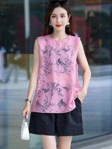 Áo Sơ Mi Nữ Dáng Rộng Thêu Phong Cách Trung Hoa Mới Không Tay Voan Cổ Tròn Mùa Hè 2024 Áo Vest Đơn Giản Thiết Kế Cổ Điển