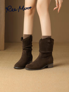 Reemoor | Retro Western Mid-Calf Stacked Boots Coarse Heel