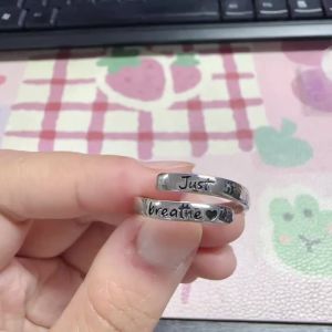 Huitan Simple Women Silver Color Opening Ring Fancy Letter and Heart Fashion Party Daily Versatile Wearable Accessories Jewelry