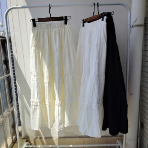 กระโปรงสีขาวของผู้หญิงเก๋ไก๋ กระโปรงเค้กสาวหวาน เอวยางยืด กระโปรงลุกเป็นไฟยาวปานกลาง