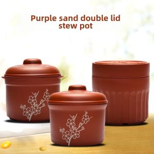 Purple Clay Double Cover Water Separation Ceramic Health Preservation Baked Pear Stew Pot Small Snack Stew Pot Steamed Rice Pot