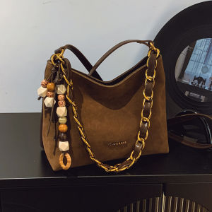 Fashionable Frosted Chain Bucket Bag Womens Crossbody Shoulder Bag Commuter Style Retro High-End Sensation New 2025