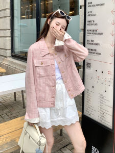 Pink Korean Style Fashionable Short Jacket Womens Autumn New Arrival Small Size Workwear Coat Button Detail Loose Fit