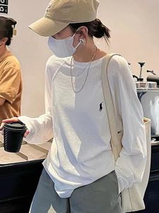 New 2025 College Style Long Sleeve Embroidered Loose Fit round Neck T-Shirt Slimming Effect Autumn Lazy Style Womens Top
