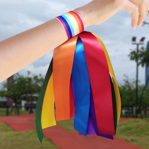 Rainbow Stage Performance Childrens Performance Arm Bands Colorful Silk Ribbons Student Sports Meeting Accessory Arm Decor