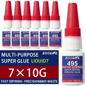 LOOLIFL | Loolifl 1‑7 Pieces 495 Instant Adhesive Strong Glue 10g Fast-Drying Cyanoacrylate Multi-Purpose Super Glue for Plastic Metal Rubber Ceramics DIY Crafts Model Repair