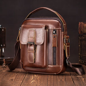 Túi Đeo Vai Mini Cho Nam Da Thật Chính Hãng Da Retro Dọc Cổ Tote Có Túi Nội Thất Dây Kéo & Khóa Cài