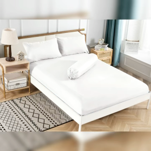 Plain Fitted Bedsheet Set with Pillow case and Bolster case 890TC