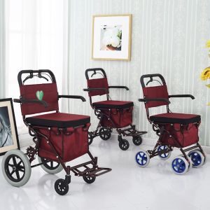 Foldable Senior Shopping Cart Wheelchair Vegetable Buying Assistance Portable Elderly Hand-Pulled Trolley Home Daily Use