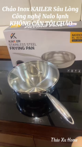Chảo Inox Kailer Sâu Lòng Liền Khối Kèm Vung Kính Size 24-26-28cm KL8224-8228 Dùng Mọi Bếp