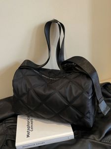 Casual Nylon Single Shoulder Bag with Letter Pattern Pillow Shape Fashionable Texture Crossbody Bag for Young Adults