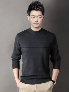 ROMON | Lormen Mens Knitted Sweater Thick Warm Base Layer Shirt Pure Wool Slim Fit Winter Fashion City Casual Long Sleeve Round Neck