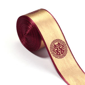 5Yards Gold Foil Chinese New Year Spring Festival Polyester Ribbon Wedding Christmas Satin Ribbon For Gift Wrapping Material