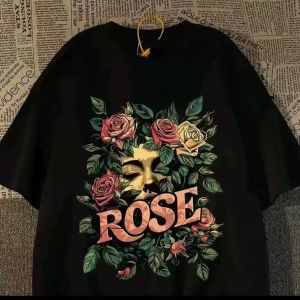 PAZHAOLANG | Plus Size Vintage Flower Print Short Sleeve Cotton T-Shirt