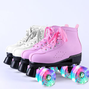 Roller Skates Adult Roller Skates Double Row flash wheel roller skate Cowhide Fabric And PU Leather Material Roller Blades PU Wheels Suitable For Men and Women Beginners Roller Skates For Adult With Europe Size Standard Gift for Girl  Roller Skates