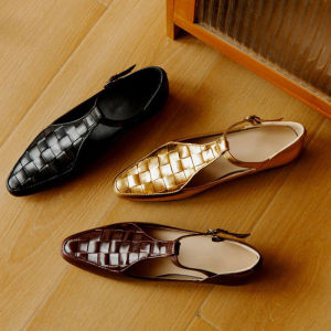 Milan Art French Vintage Slip-On Shoes Low Heel Genuine Leather Flat Mouth Fashionable Womens Shoes round Toe Daily Wear