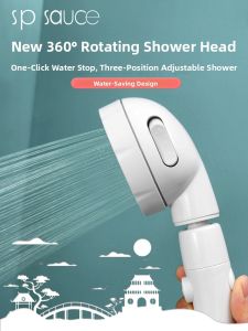 Powerful Pressure Boost Handheld Shower Head Three Adjustable Settings with Switch Solar Powered Lotus Head Fixed Rotatable Stand
