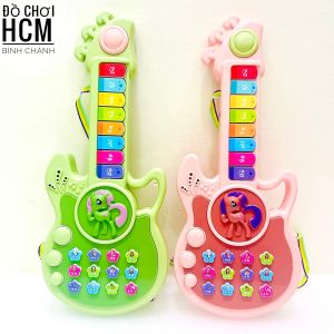 [CHẤT LƯỢNG-CÓ ĐÈN NHẠC] Đồ chơi giải trí đàn ghita điện tử hình ngựa Pony nút bấm dành cho bé thích học đánh đàn guitar
