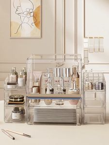 พร้อมส่ง🌈รุ่นใหม่ล่าสุด✨กล่องเก็บเครื่องสำอาง PET ใส มีลิ้นชัก ชั้นเก็บเครื่องสำอาง ชั้นวางเครื่องสำอาง  กันฝุ่นกันชื้น