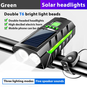 Solar Bicycle Light with Horn Rechargeable Bike Front Lamp Red Side Light Mountain MTB Headlight Bike Bell Cycling Accessories