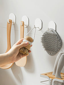 Stainless Steel Adhesive Hooks Powerful Glue No Drilling Kitchen Bathroom Wall Storage White Small Nail-Free Sticky Hooks