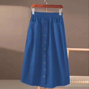 Artistic Casual Elastic Waist Skirt 2024 New Arrival Slim Looking K-style Easiest for Match Single-Breasted A- line Skirt Comfort and Casual