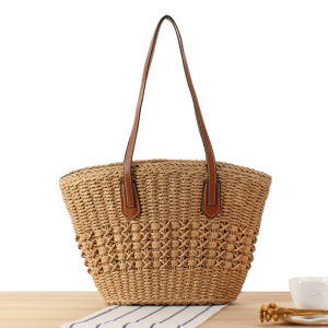 Summer Travel Large Capacity Woven Tote Bag Commuter French Style Beach Holiday Womens Bag Casual Leisure Double Zipper