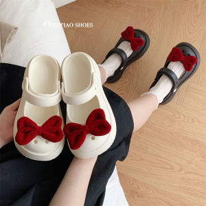 Sweet Butterfly Knot Mary Jane Clog Shoes Womens Summer EVA Flat Head Cover Outdoor Wear Half Slippers Breathable Hollow out