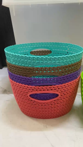 Knitted Plastic Storage Basket Small Organizer Basket with Handles Multi-Purpose Home Kitchen Bathroom Storage