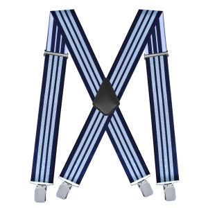 Stripes Mens Suspenders X Back 2 Inches Wide with Extra Heavy Clips Adjustable Braces for Men Suspender