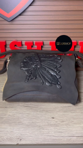 3D Corak Apachi Red Indian Picture Full Grain Cowhide Leather Sling Bag Men Crossbody Bag Shoulder Messenger Bag