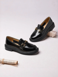 Reemoor | Thick Sole Black Loafer Shoes