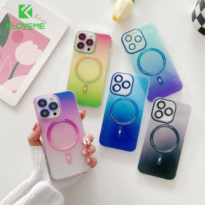[With Lens Film] FLOVEME Luxury Gradient Color Matte Clear Phone Case For iPhone 14 13 12 11 Pro Max 14 Plus Wireless Charging Silicone Soft Bumper Shockproof Back Cover For iPhone 14 13 12 11