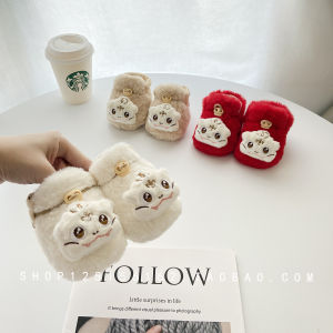 Autumn Winter Baby Shoes Non-Slip Cute Cartoon Design Velcro Closure Soft Velvet Material for 0-12 Months Infants And Toddlers