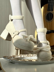 Fairy Godmother Original แพลตฟอร์มกันน้ํากลางส้นรอบ Toe ตุ๊กตา Loafer กํามะหยี่พื้นผิว Elegance รองเท้าส้นสูงรองเท้าแฟชั่น