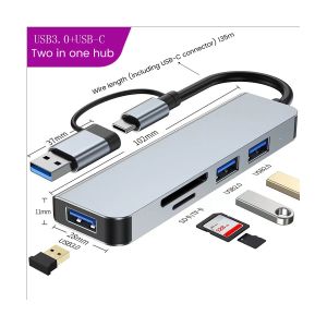 Cammuo 8 In 2 USB HUB USB A Type C Hub Concentrator Docking Station Multi Adapter SD TF Card Reader Audio Multi-hub Dock Splitter