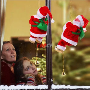 Christmas Ornaments Electric Climbing Rope Santa Claus Christmas Decor Novelty Plush Toys with Music Christmas Home Decor