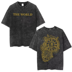 Bandai | Anime Jojo Bizarre Adventure STEEL BALL RUN Vintage Acid Washed T Shirt Men Women Cotton Casual Short Sleeves T-shirt Streetwear