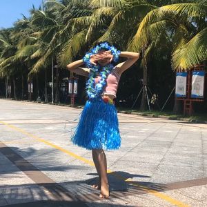 Hawaiian Grass Skirt Set Hula Grass Skirt Set Flower Hula Lei Wristband Garland Fancy Dress Costume