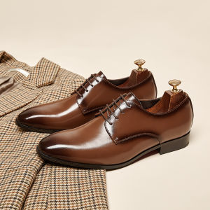 Business Formal Derby Shoes Leather Mens Office Wedding Youth Knot Tassel Oxfords Flat Low Heel Square Head PU Insole