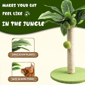Cat Scratching Rack with Green Leaves Green Leaves Cactus Scratching Pole Sisal Rope Cat Scratcher Tree Integrated Rattan Cat Climbing Frame Trunk
