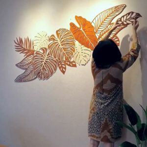 Dekorasi Dinding Kayu Alokasia Monstera 1.8m x 0.9m Hiasan Ruang Tamu daun