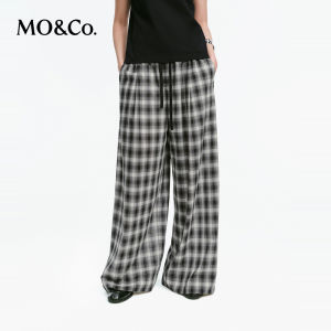 MO&Co. | Autumn Release Black and White Check Loose Casual Trousers with Adjustable Waist