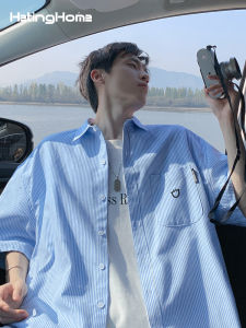 HetingHOME | Áo sơ mi nam tay ngắn dáng rộng mùa hè Hetinghome Love Rain thời trang Mỹ cỡ lớn thường ngày cotton phong cách Mỹ thường ngày
