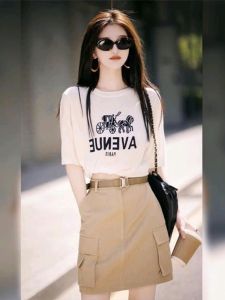 Loose plus Size Short Sleeve T-Shirt Womens Summer New Style Casual Slimming Meat Covering Shoulder Appropriate Top