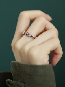 Retro Pure Silver Ring with South Red Agate Heart Enamel Pattern for Women New 2025 Fashionable Chinese Style Index Finger Ring