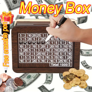 New Wooden Money Box Handmade Reusable Money Saving Box with Saving Money Goals Counter Crafts Piggy Bank Children