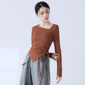 สีทึบเสื้อผ้าฝึกเต้นแบบคลาสสิกแขนนิ้วโป้งกางเกงชั้นในสำหรับผู้ชายสายดึงข้างเสื้อเชิ้ตลีลาศสำหรับผู้หญิง